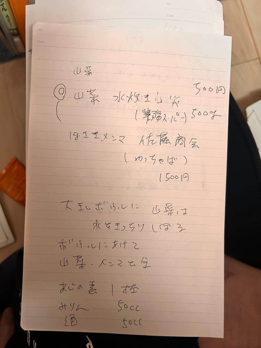 山菜メンマ のオリジナルメモ
