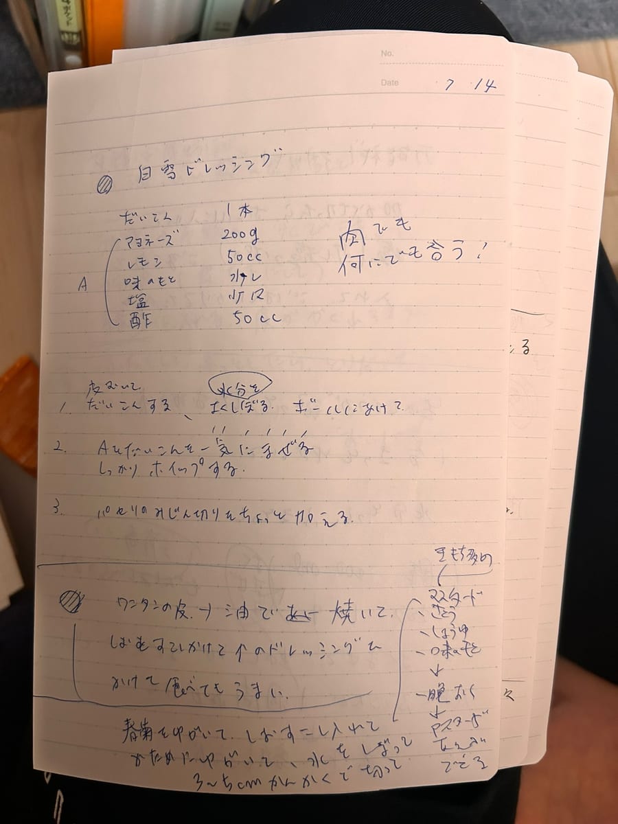 白雪ドレッシング のオリジナルメモ