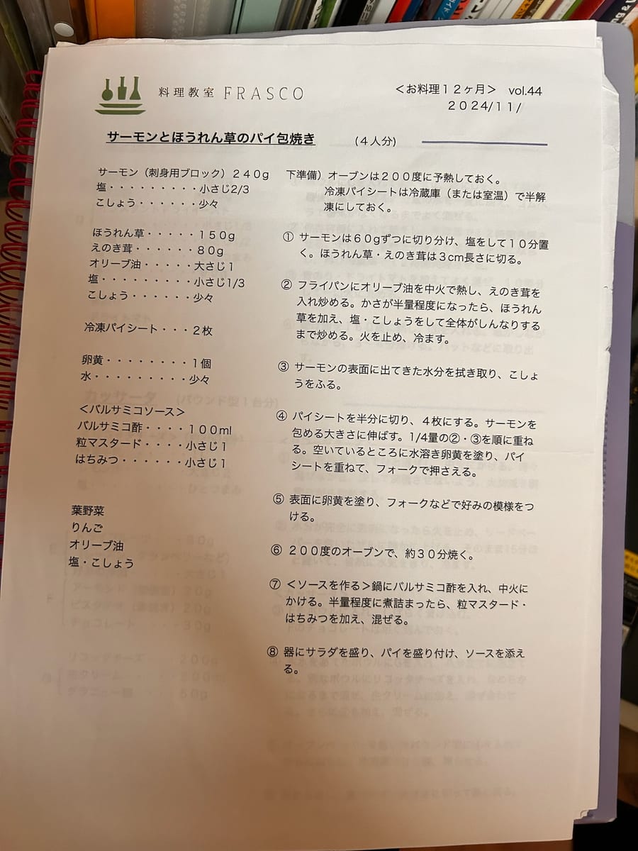 サーモンとほうれん草のパイ包焼き のオリジナルメモ