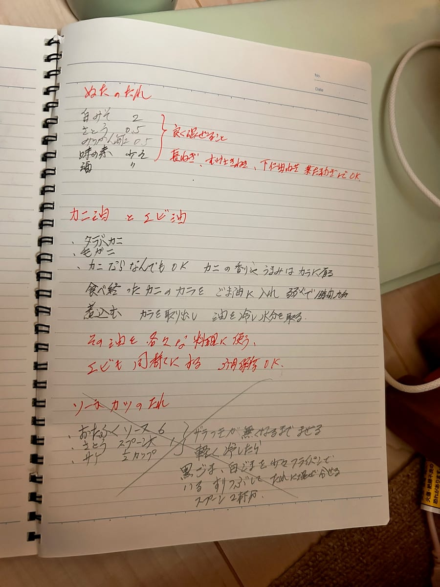 ぬたのたれ / カニ油とエビ油 / ソースカツのたれ のオリジナルメモ